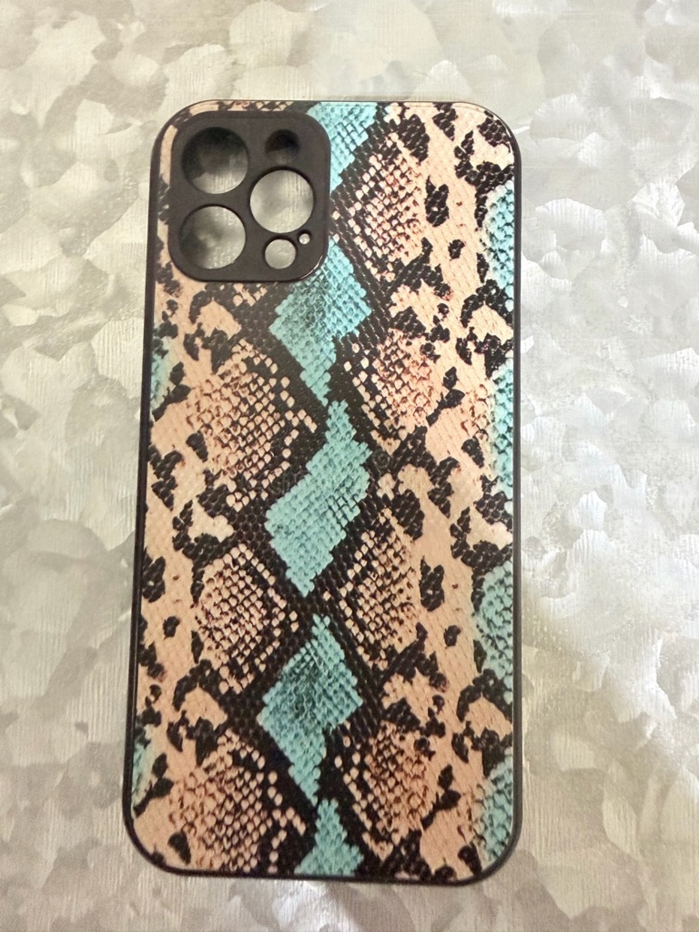 Snake Print Phone Case - Teal and Tan